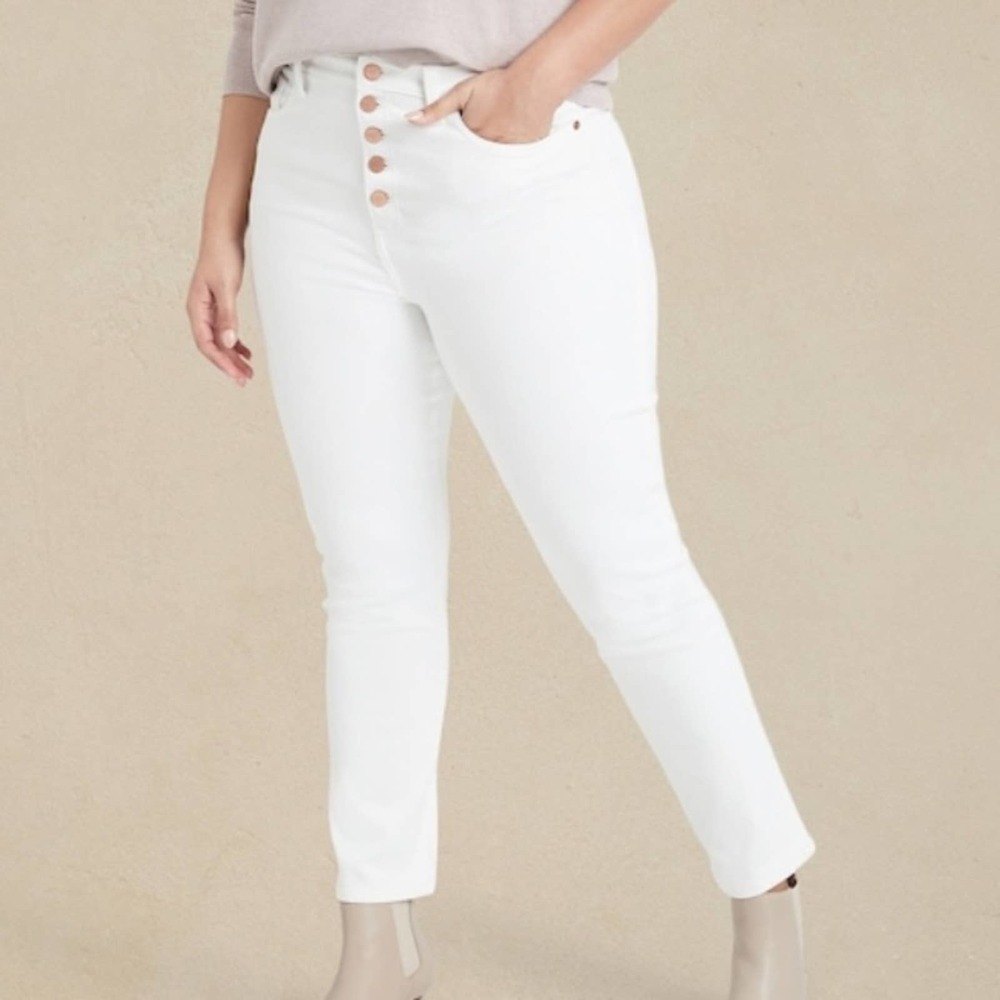 NWT Banana Republic white button fly high rise slim ankle jeans
